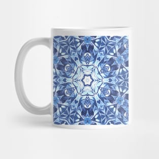 pure geometric snowflake pattern and design hexagonal kaleidoscopic style in shades of BLUE Mug